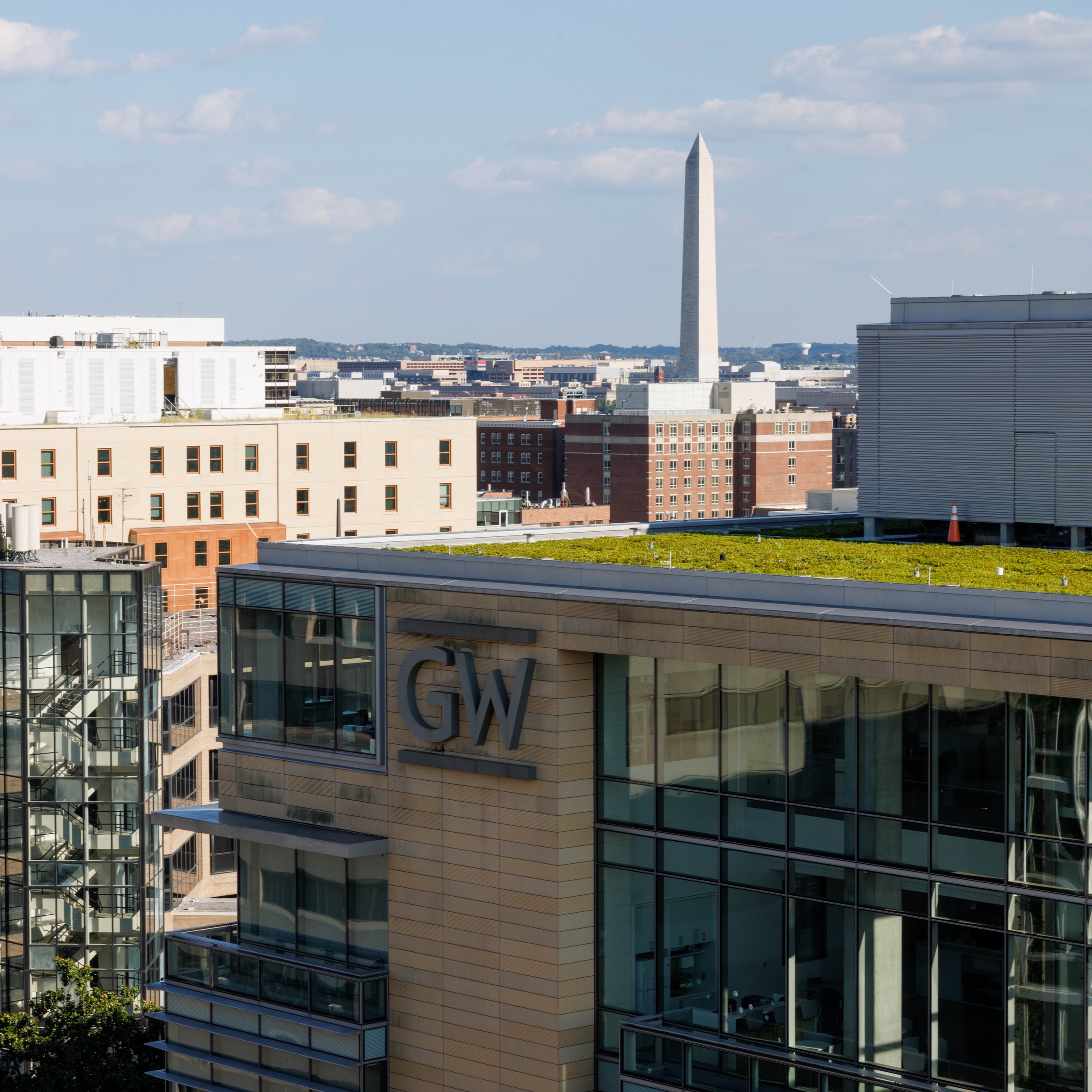 Aerial shot of GW's campus in Foggy Bottom