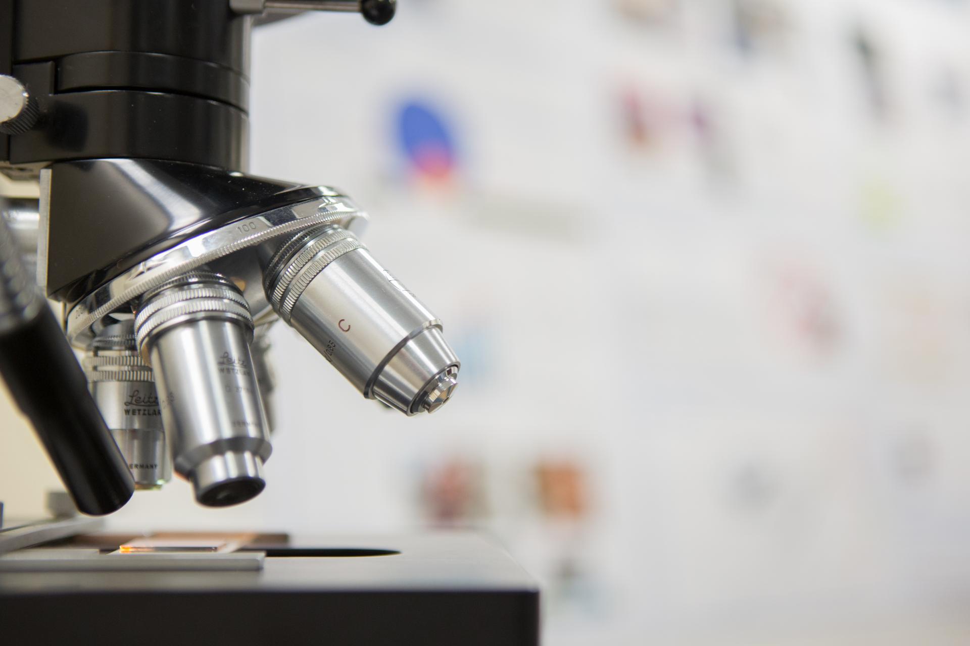 Close-up of a microscope in a GW laboratory