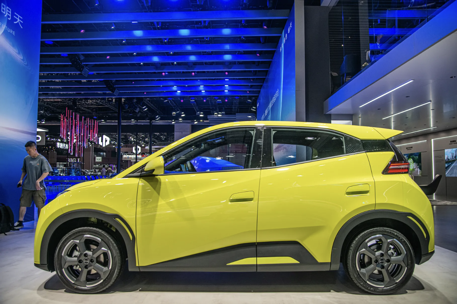 BYD Seagull hatchback at the Shanghai auto show in 2023.