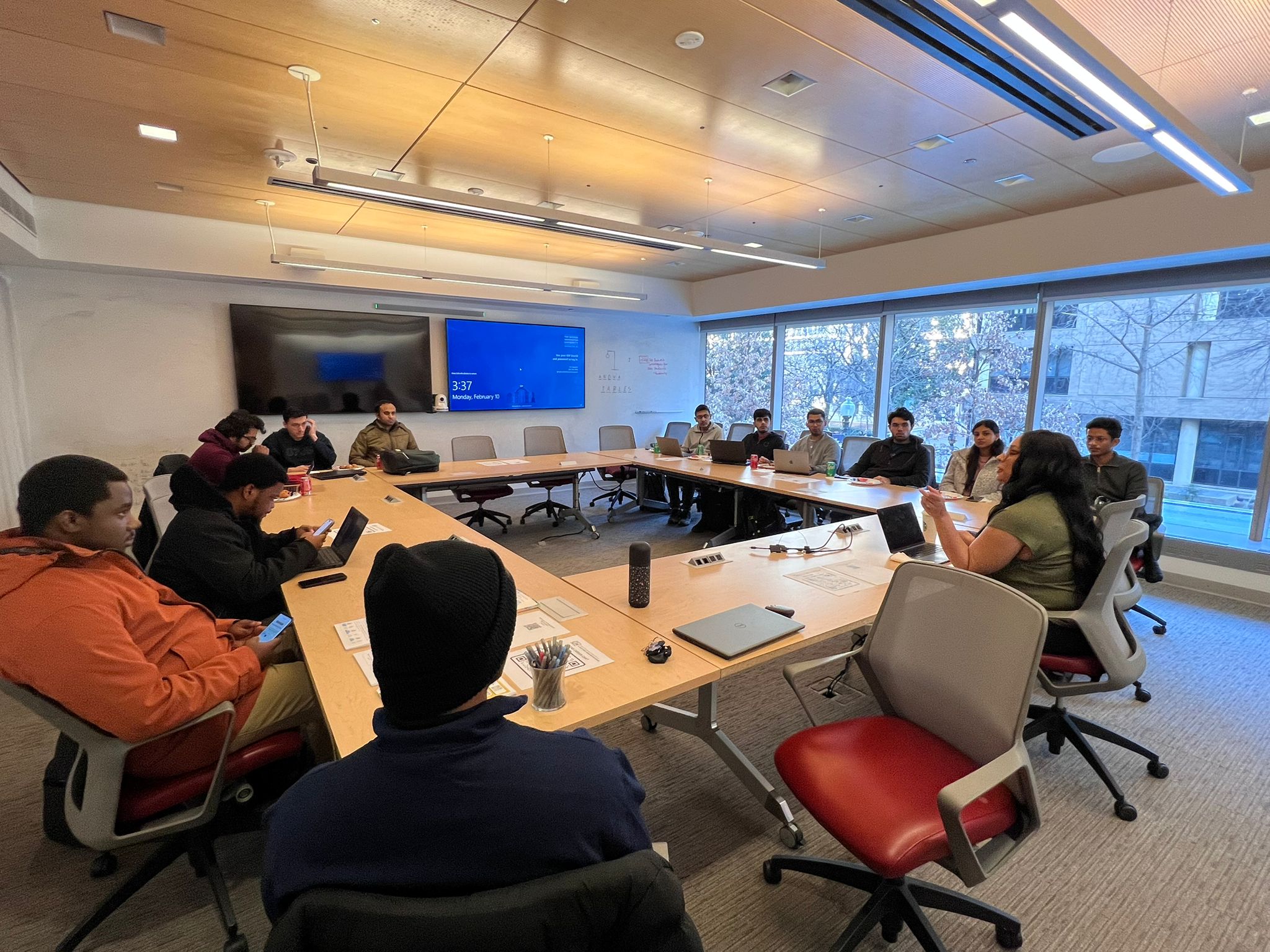 Students sitting with Smith at the February 10 Career Chat