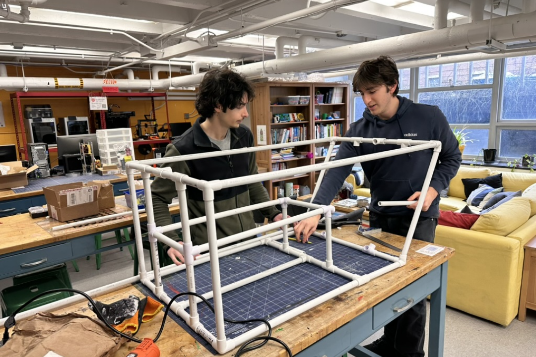 Engineering students working on a project