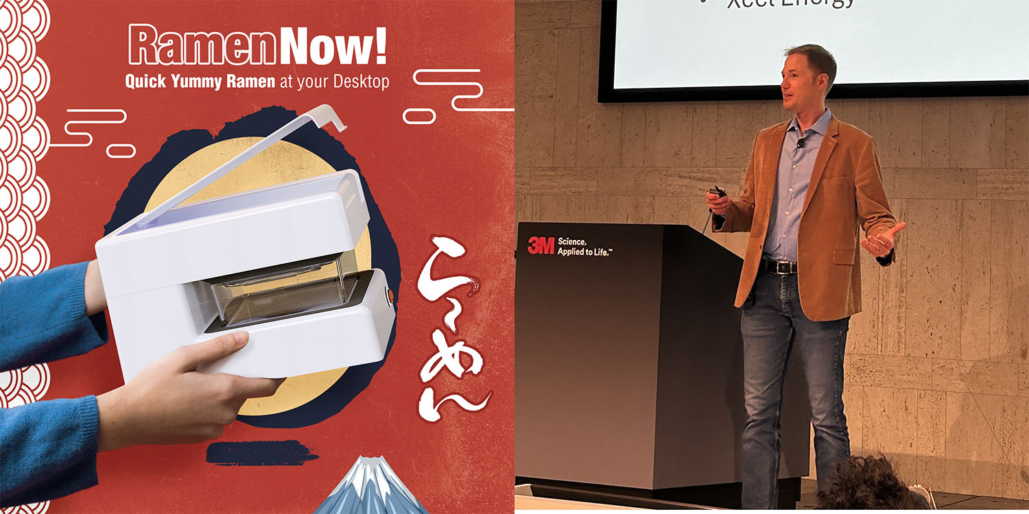 (Left) RamenNow! product and (Right) Travis Thul speaking