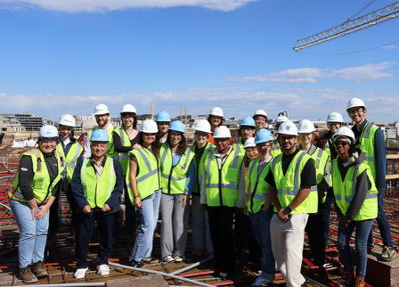 Students and professor at the construction site