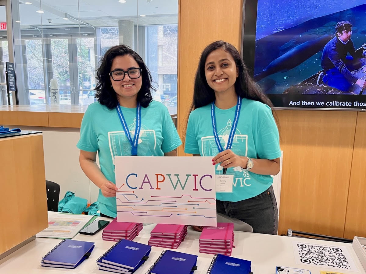 CS students at CAPWIC 2025. (Left to right: Anchal Singh and Benitha Gadupudi) 