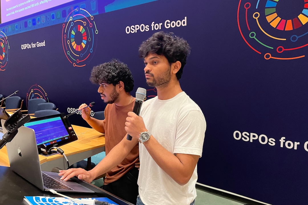 Student presenting at a hackathon.
