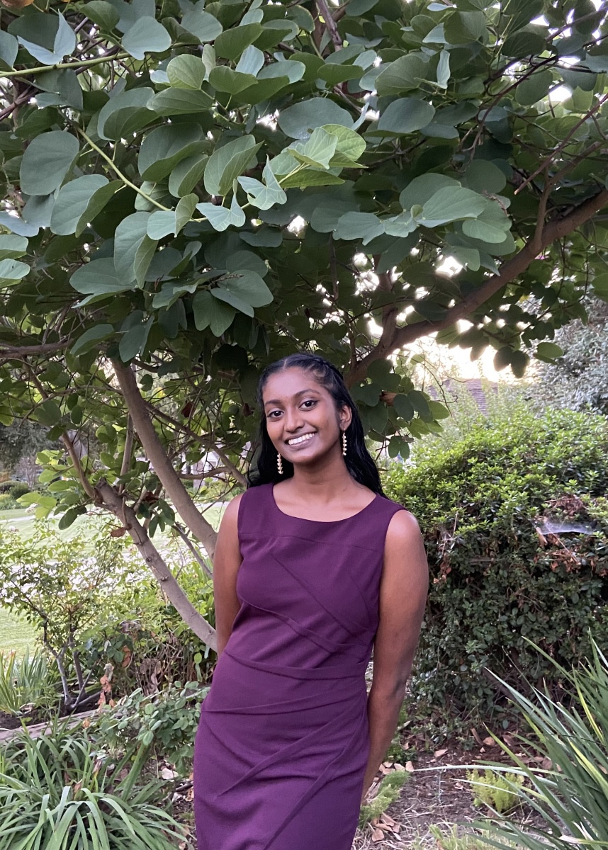 Student standing under a tree