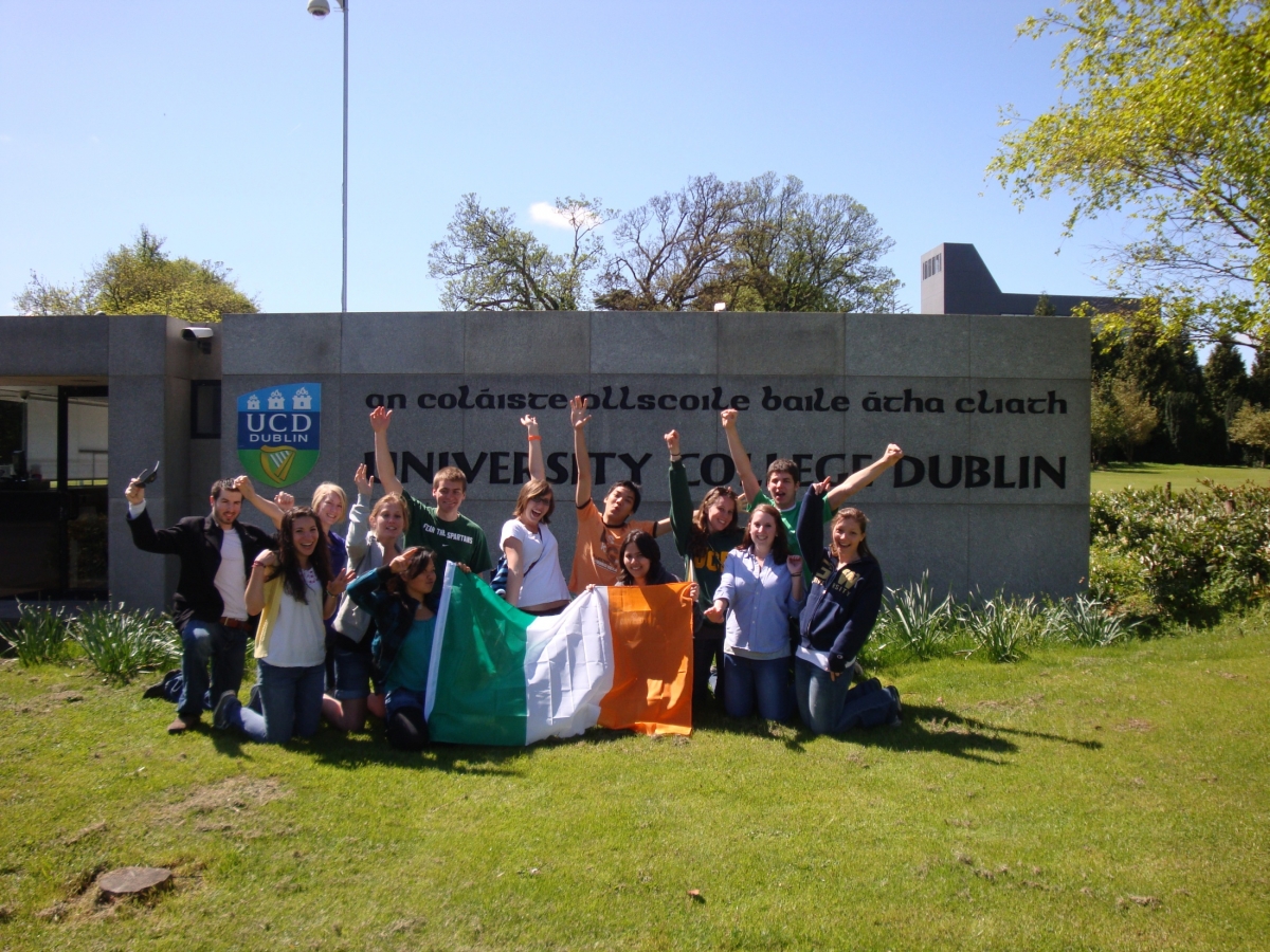 Photo of University College Dublin Study Abroad Students holding Irish flag