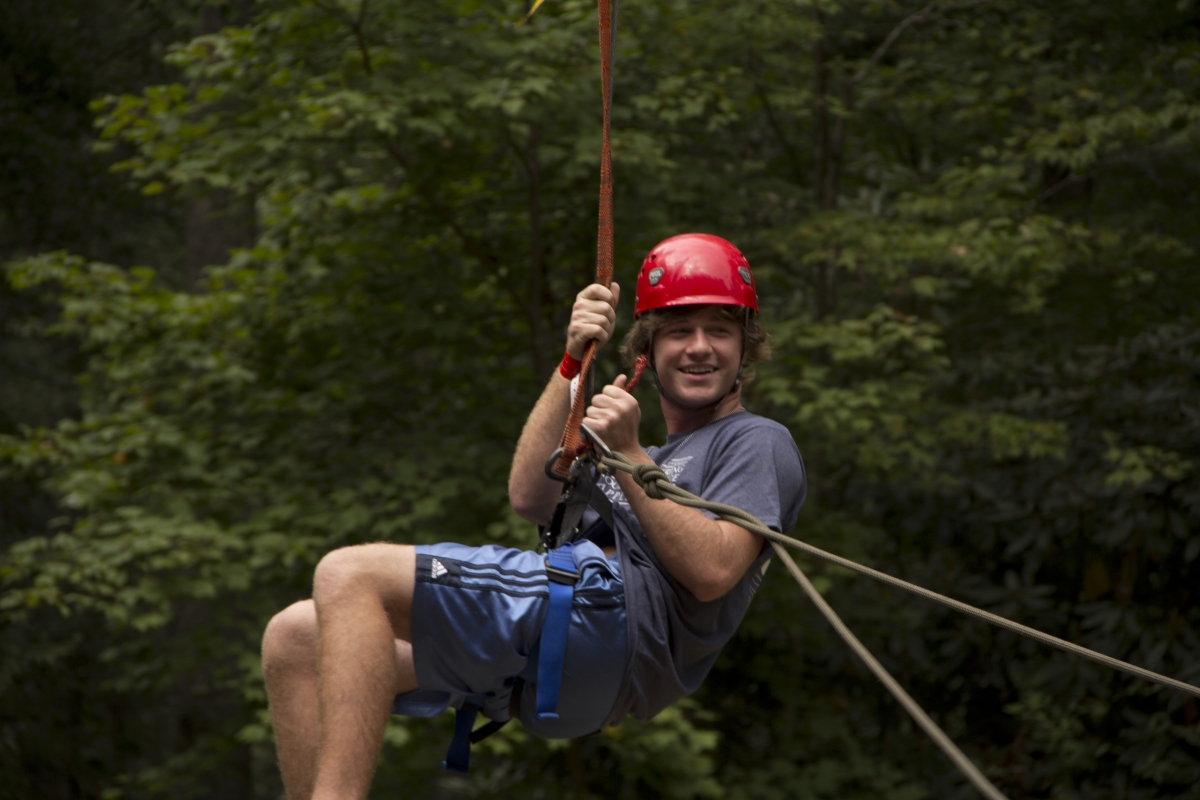 Student ziplining