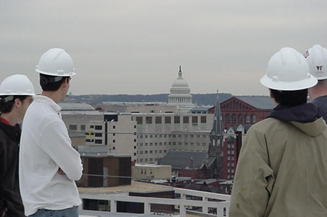 Students look at Capitol