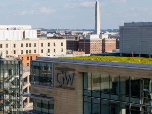 Aerial shot of GW's campus in Foggy Bottom