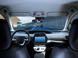 Photo from inside an autonomous vehicle