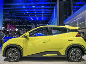 BYD Seagull hatchback at the Shanghai auto show in 2023.