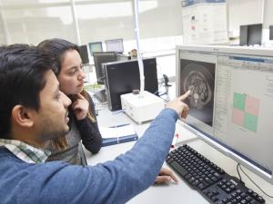 Students looking at an ultrasound image
