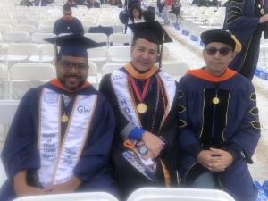 Javon Scales, left, with Carlos Niño, M.E. systems engineering, and Muhammad Solichin, D.Eng. engineering management