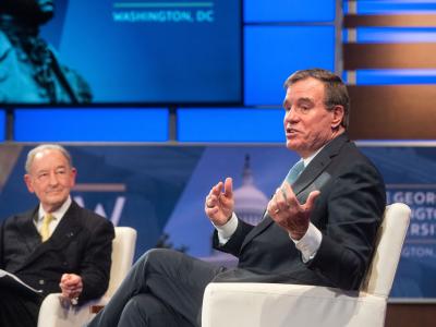Senator Mark Warner and President Wrighton during their session
