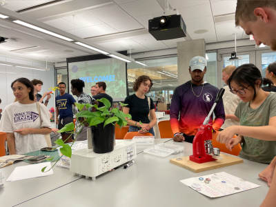 1st-year students using equipment in the Science & Engineering Hall