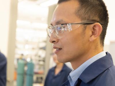 Xitong Liu in his GW Engineering laboratory in 2021