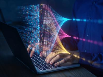 Researcher analyzing AI data
