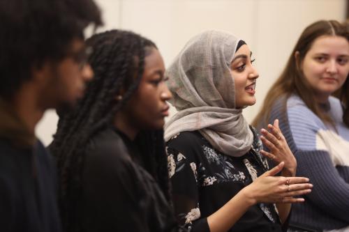 Student panelists speaking during the question and answer section