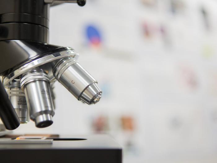 Close-up of a microscope in a GW laboratory