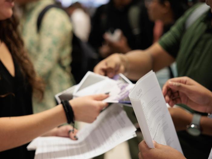 Students entering the engineering workforce share their resumes at GW Engineering's career fair this year