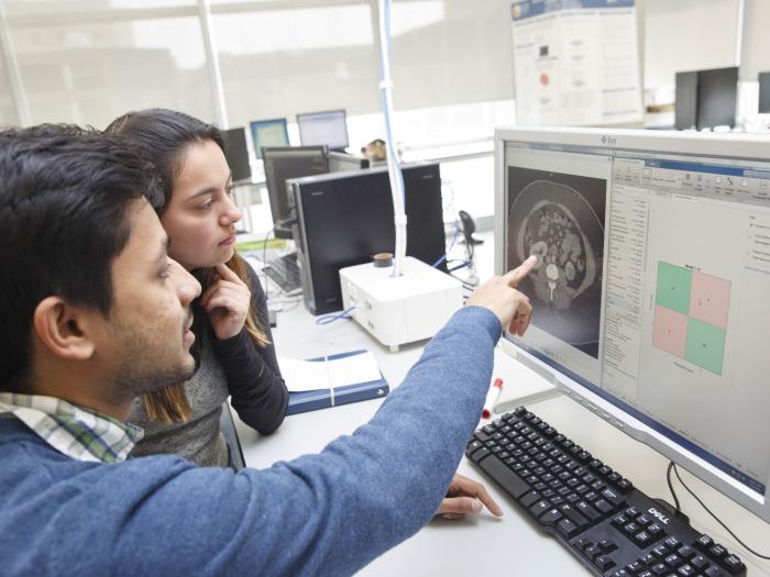 Students looking at an ultrasound image