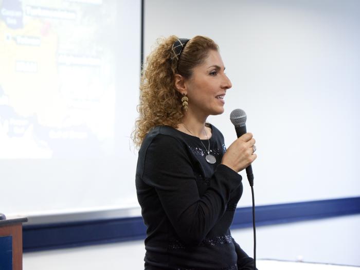 Anousheh Ansari speaking at GW in 2011.
