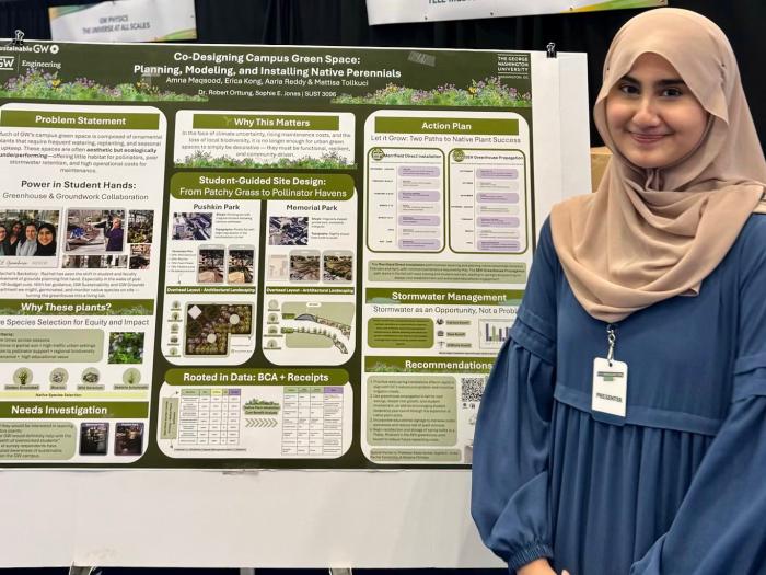 Systems engineering student Amna Maqsood presenting her research